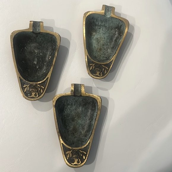 3 Vintage Ashtray Solid Brass Dayagi Israel Ornate Mid Century RARE Collectible - Picture 5 of 12
